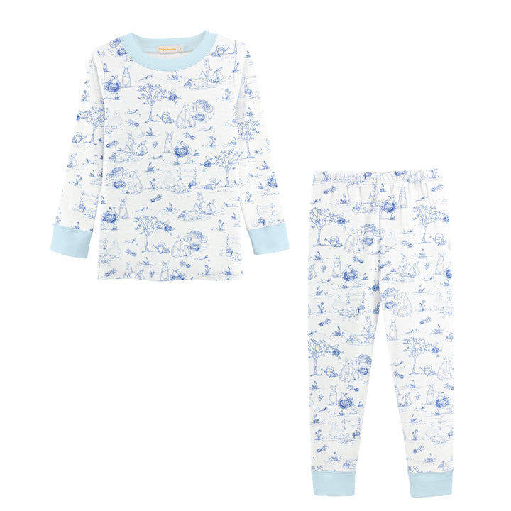 blue toile bunnies kid set