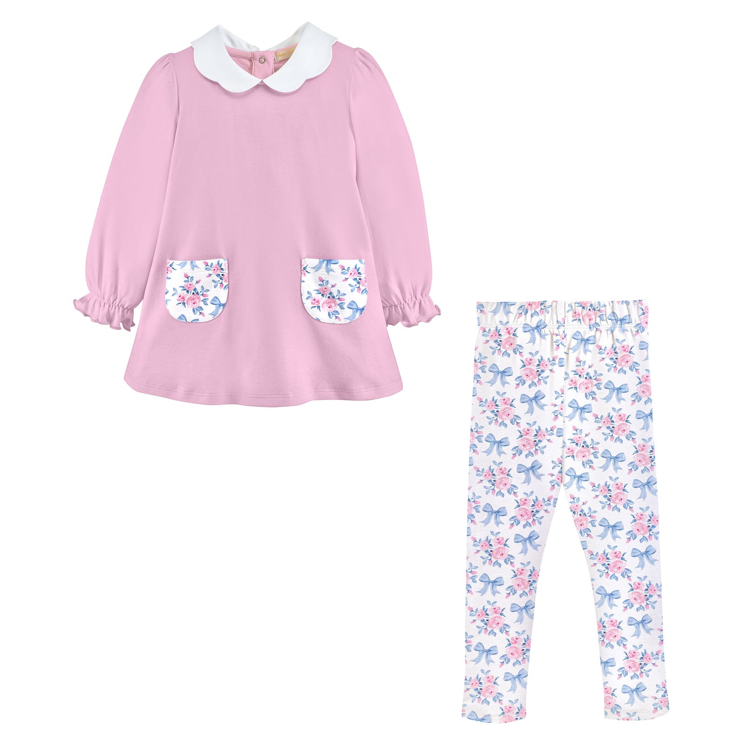 Scalloped Leggings Set | Blue Floral Bows