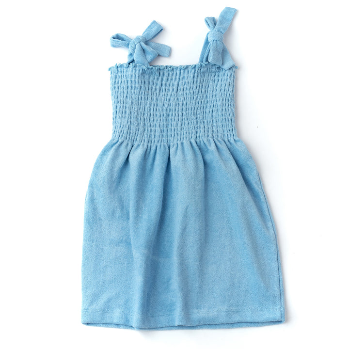 smocked terry dress | blue