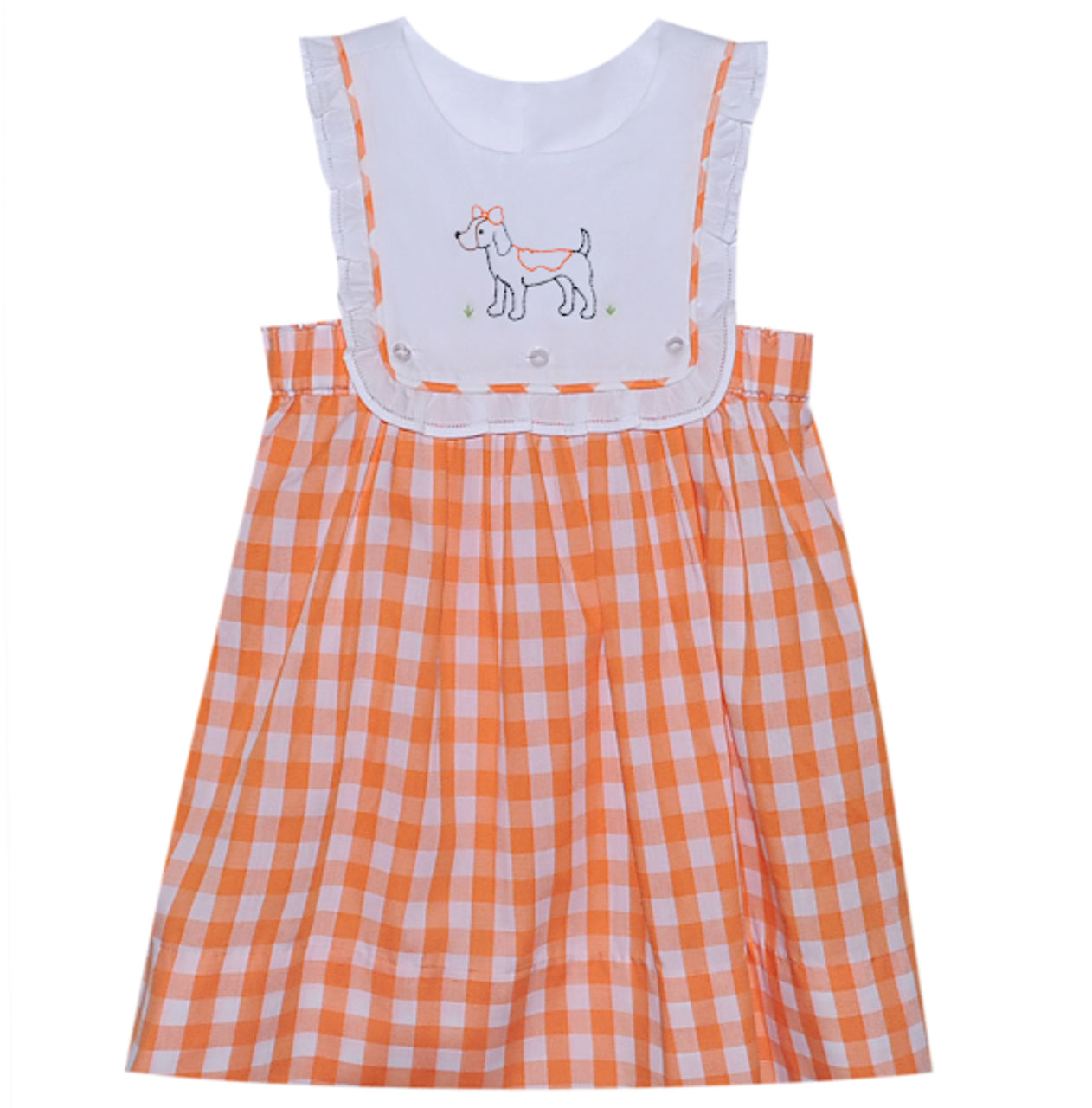 Tennessee Embroidered Dress | Orange/White Gingham