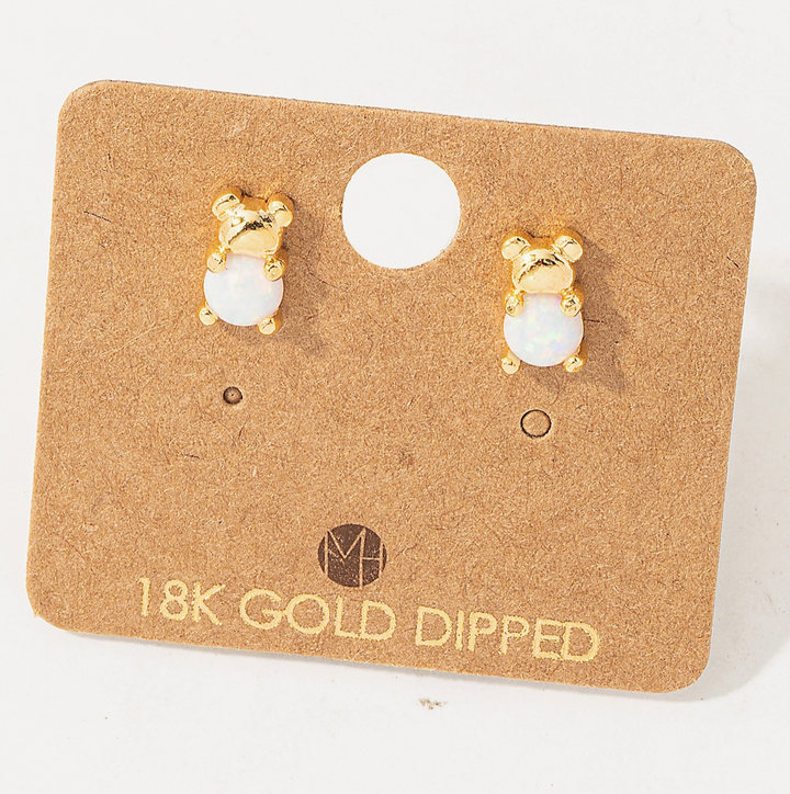 Mini Opal Bear Stud Earrings