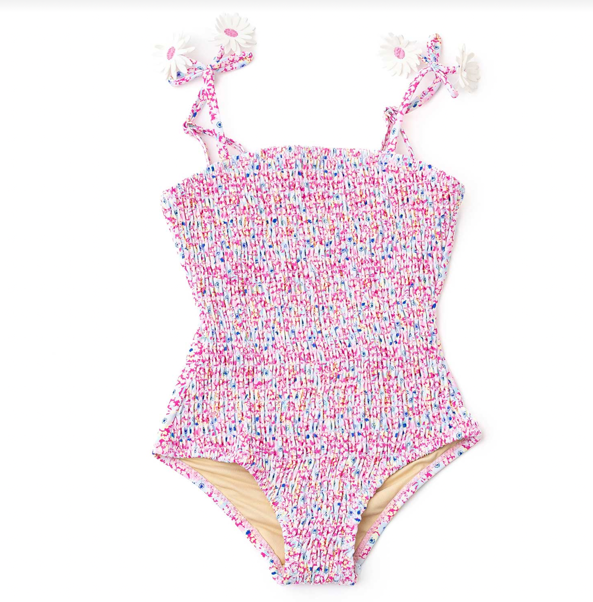 electric ditsy smocked one piece