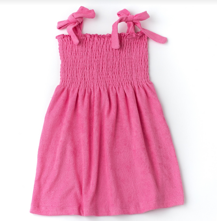smocked terry dress | hot pink