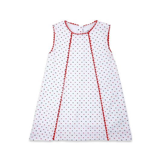 Amelia Aline Dress | Navy and Red Swiss Dot