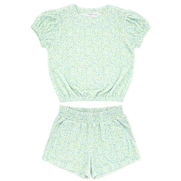 Girls Hibiscus Ditsy Floral French Terry Short Set