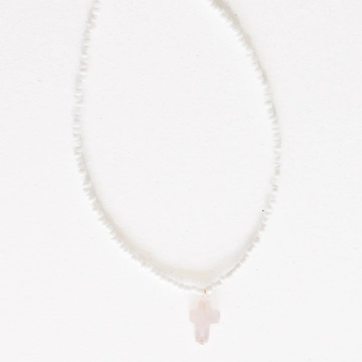 Tatum Cross Necklace | Rose Quartz Stone