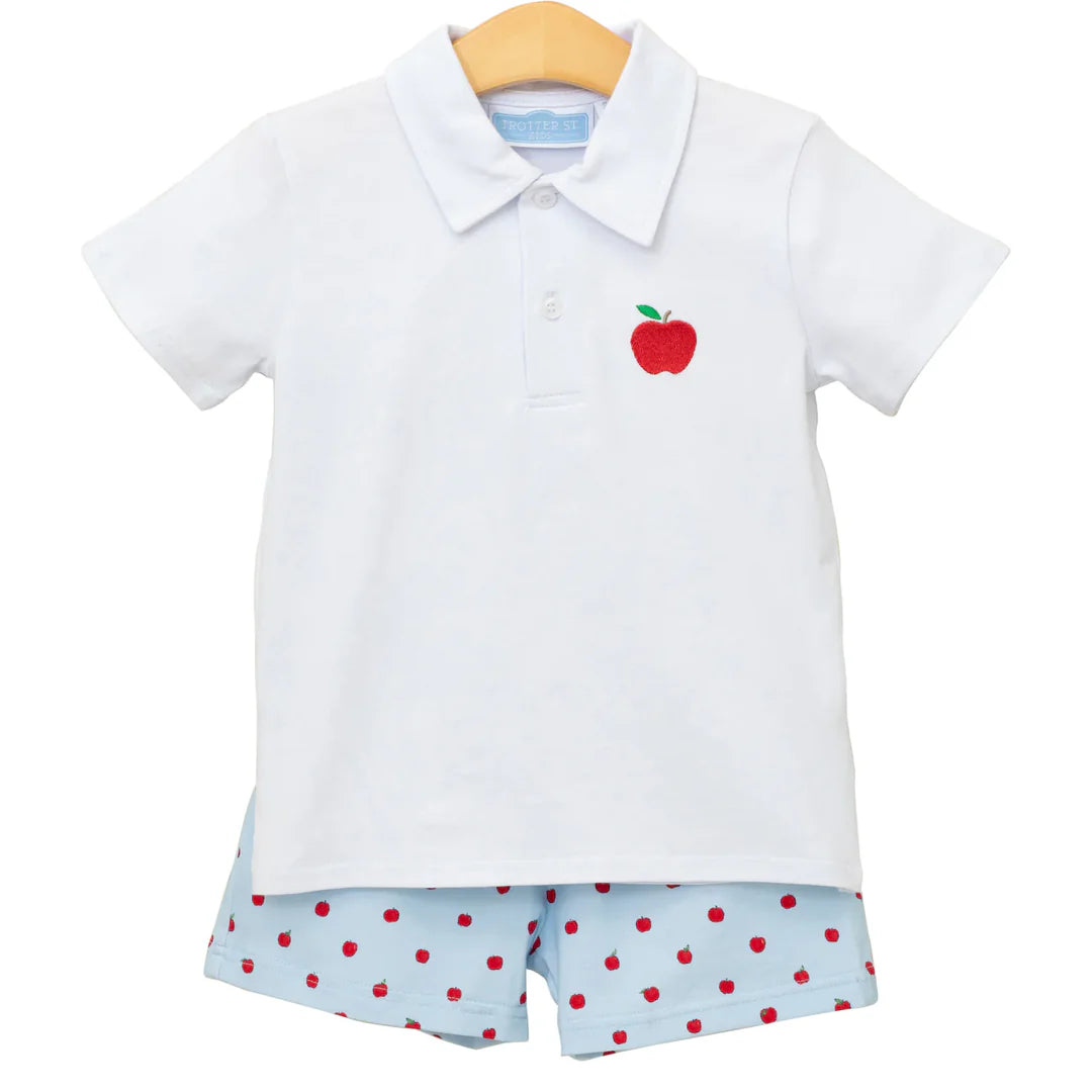 Apple Print Polo Set | Blue