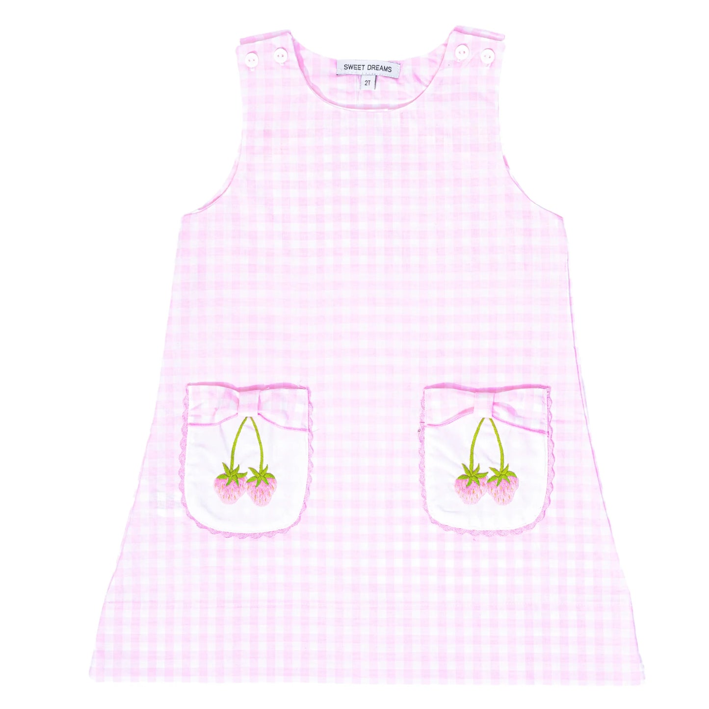 Strawberry Embroidered Bow Pocket Dress