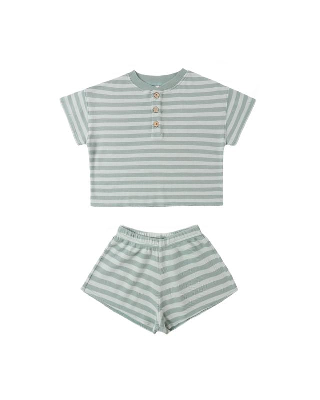 SUMMER WAFFLE SET SEA GREEN STRIPE