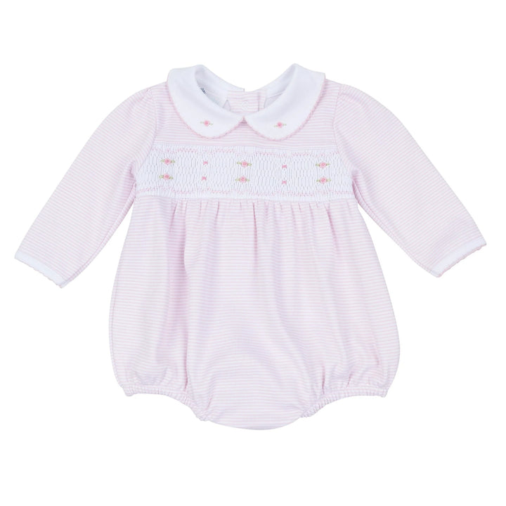 Anna Smocked Long Sleeve Bubble | Pink