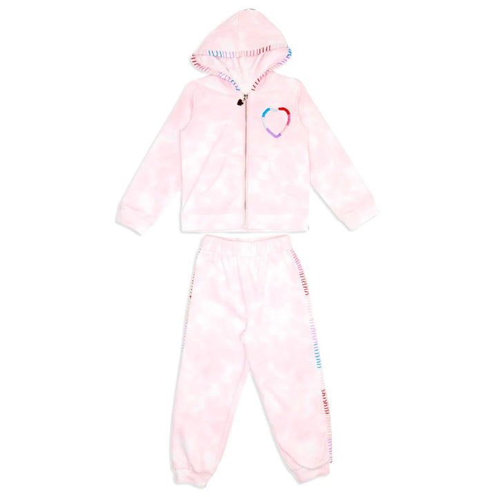 Ava Heart Stitched Tie Dye Sweatpants + Hoodie Set