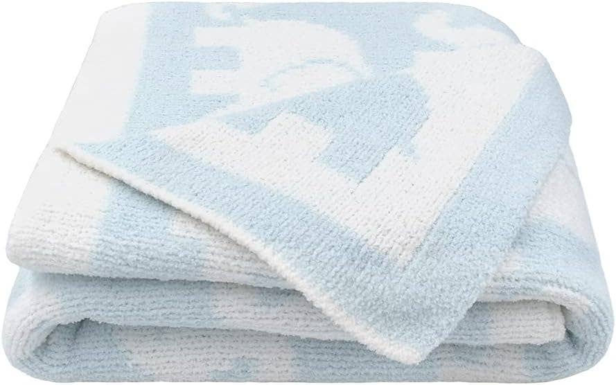 Chenille Baby Blanket - Blue Elephant