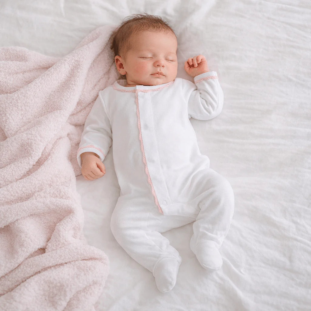 Baby Joy Pink Crochet Trim Footie