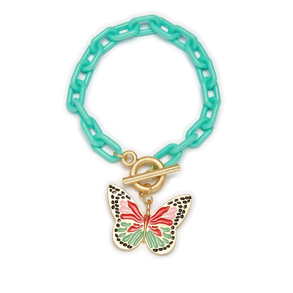 Kids Butterfly Charm with TurquoiseLink Chain Bracelet
