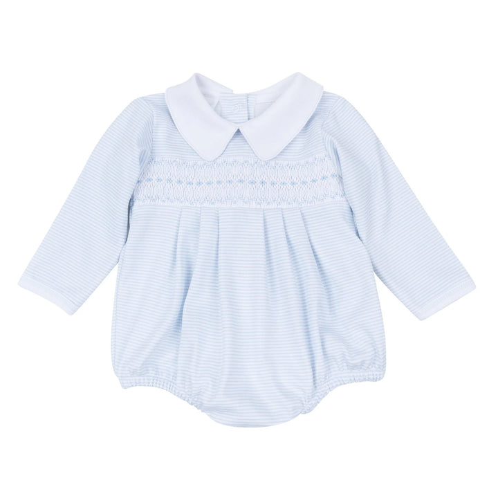 Benjamin Smocked Long Sleeve Bubble | Light Blue