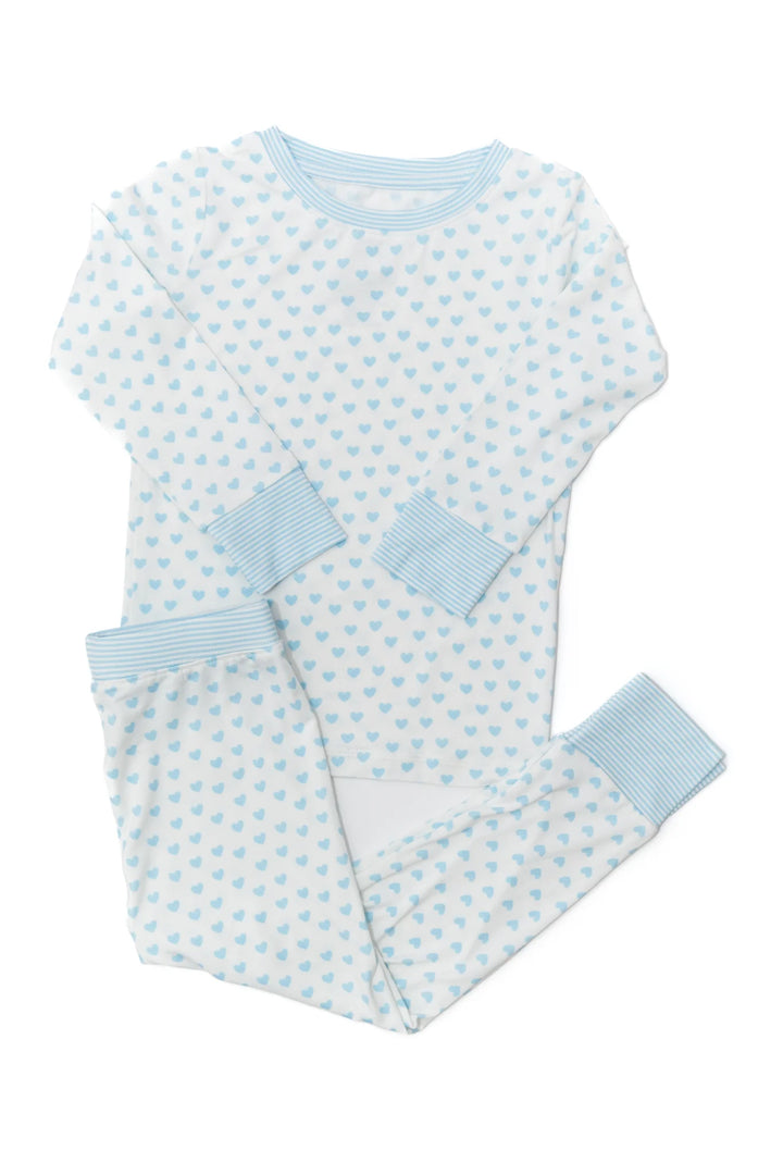 Hearts & Stripes Bamboo Pajama Set | Blue