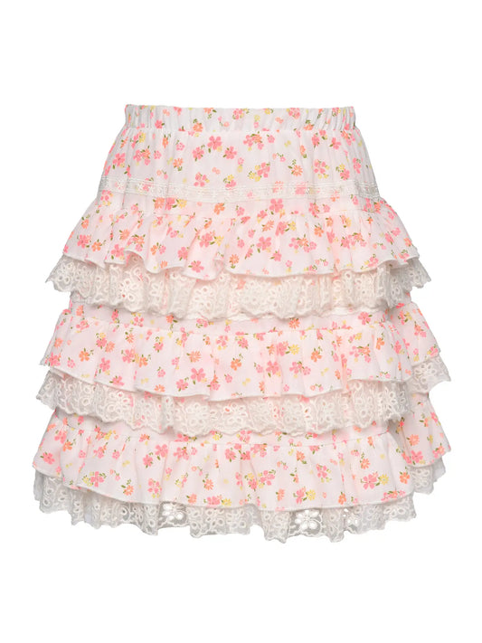 Floral Tiered Skirt with Lace Trim