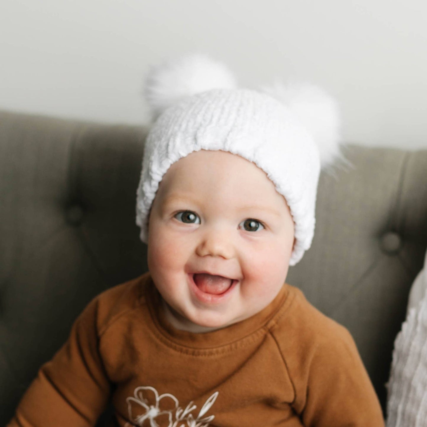 Chenille Double Pom Beanie Hat | Snowy White