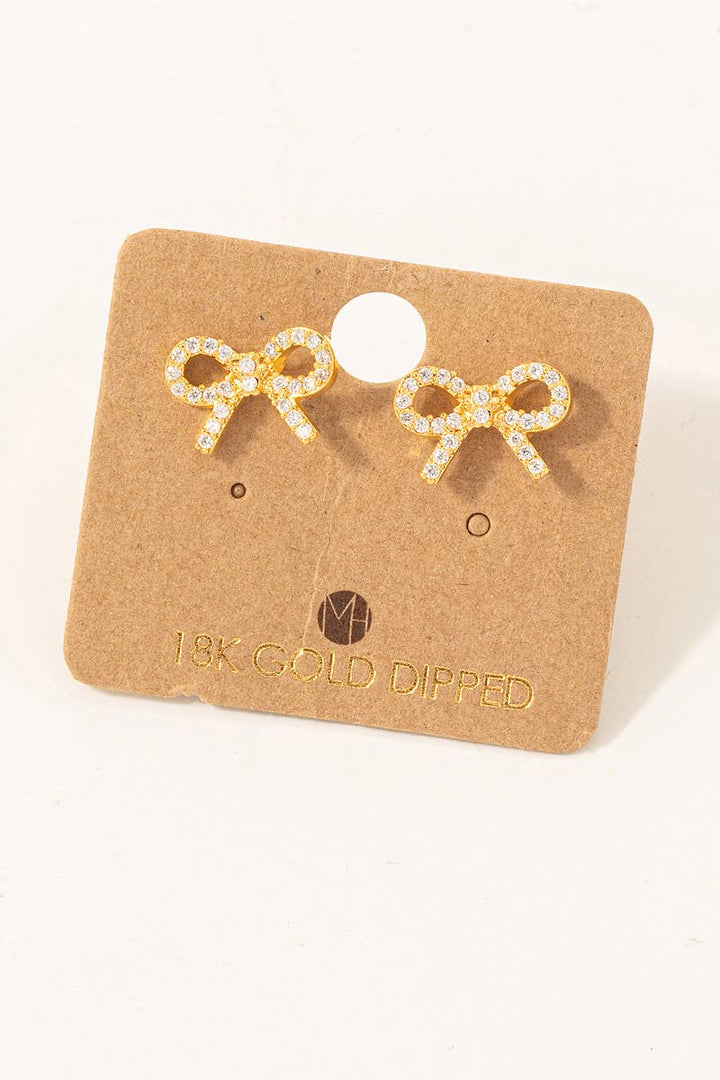 Pave Ribbon Bow Stud Earrings