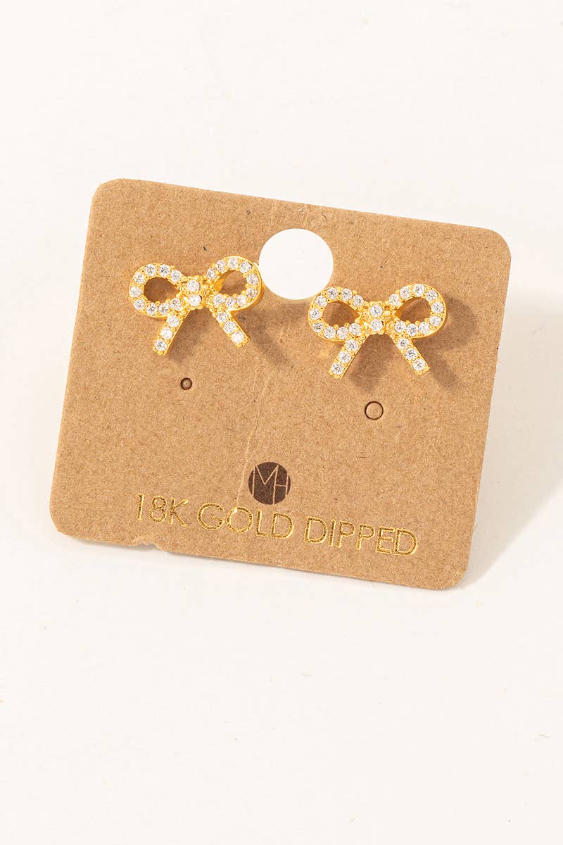 Pave Ribbon Bow Stud Earrings