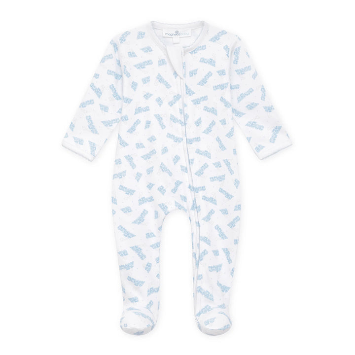 Choo Choo Train Print Footie | Light Blue