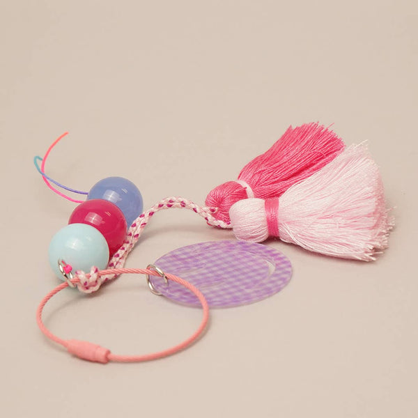 Gingham Happy Face Tassel Keychain