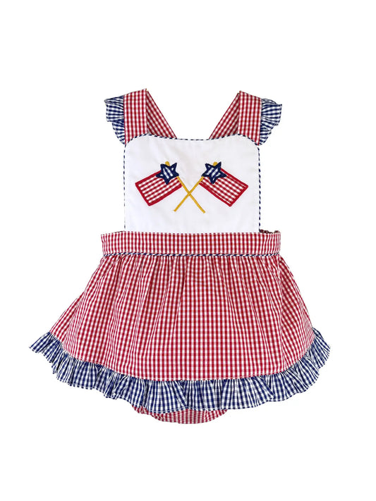 Flag Applique Skirted Bubble | Red Gingham
