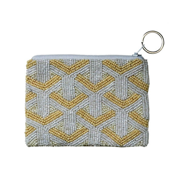 Yellow Pattern Beaded Coin Purse
