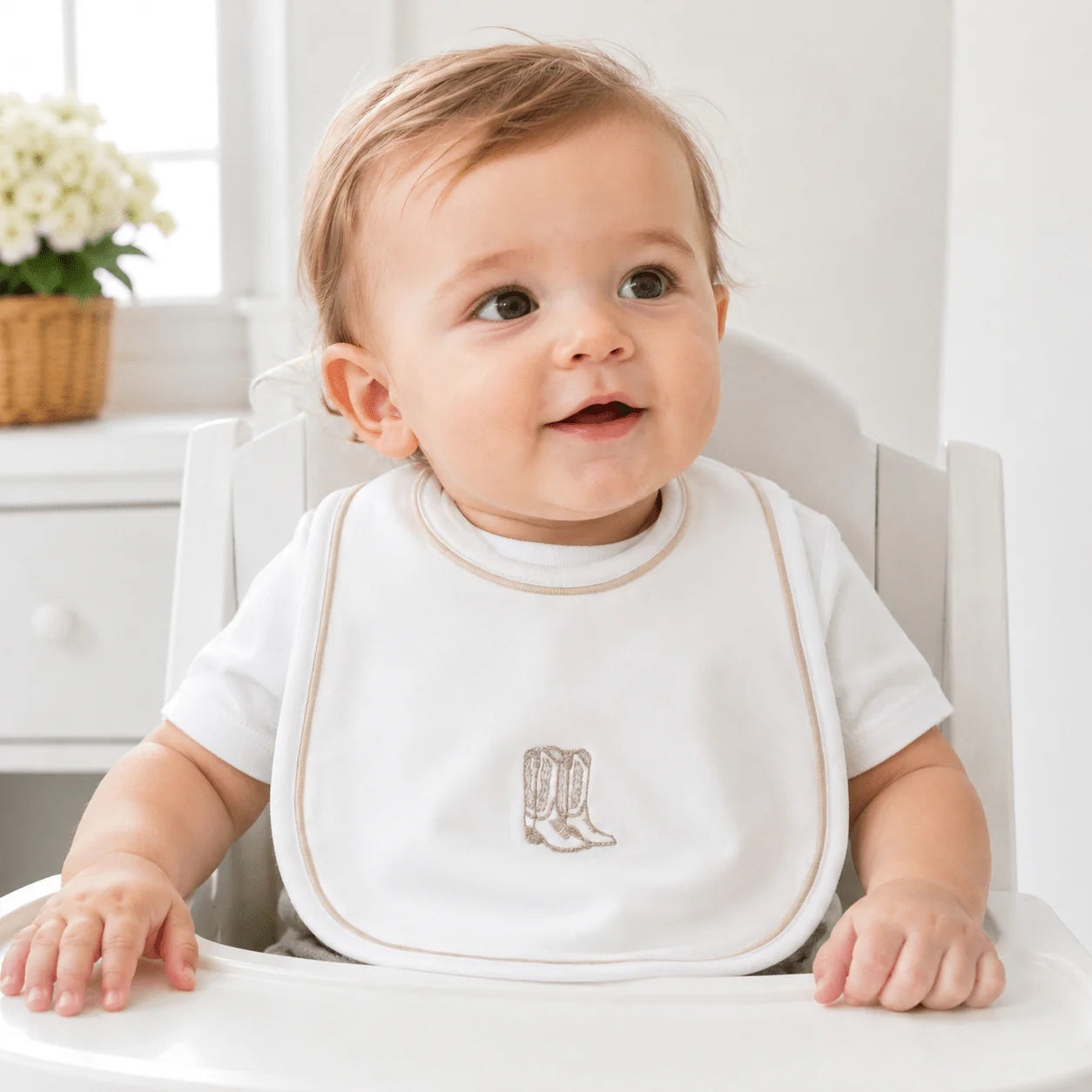 Darling Cowboy Boots Bib | Ivory