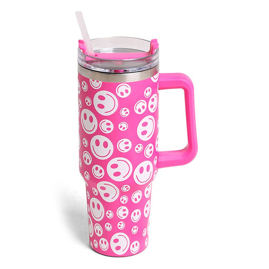 Happy Face Patterned 40oz Tumbler | Pink