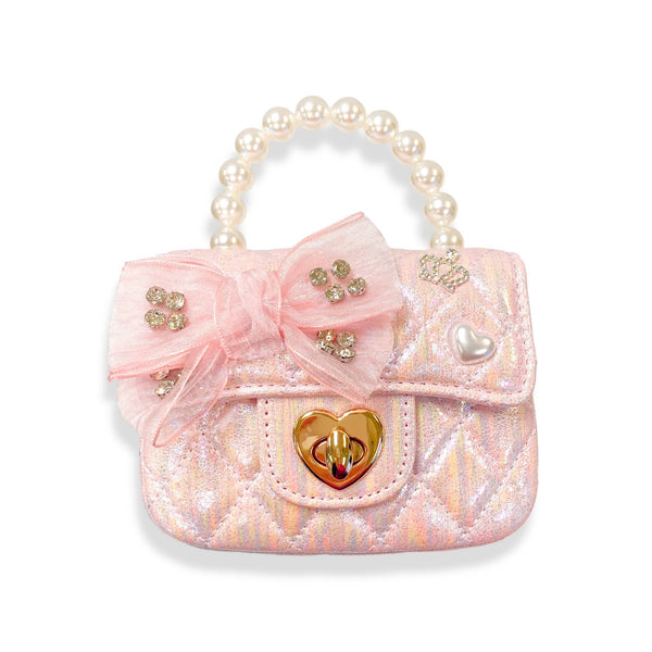 Embellished Bow Shiny Quilted Purse