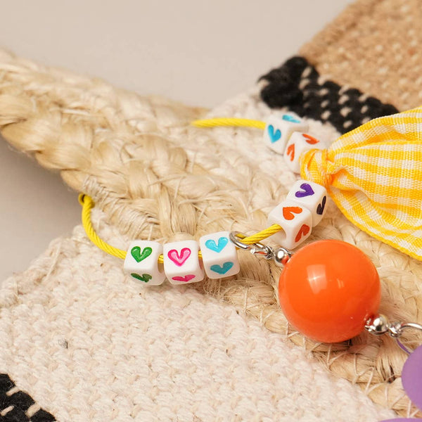 Happy Face Flower Plaid Bow Keychain | Pink