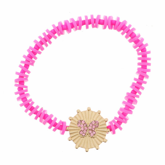 Kids Pink Crystal Butterfly on Disc with Studs Bracelet