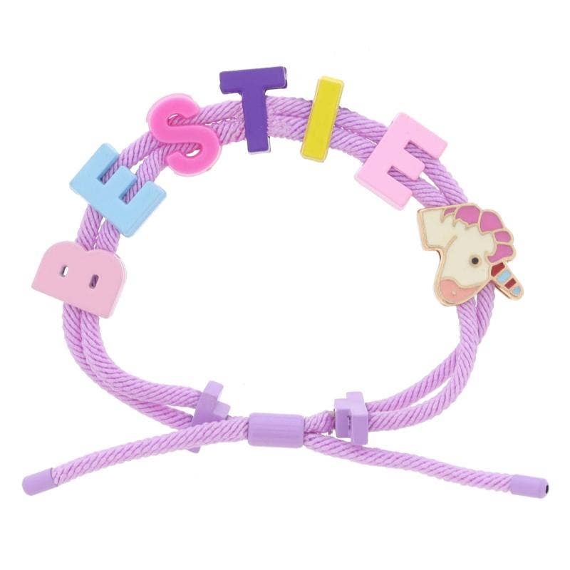 Kids Lavender Cord with "BESTIE" & Unicorn Head Bracelet