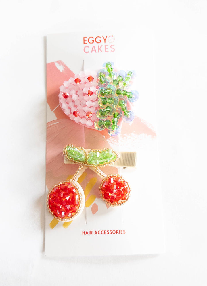 Beaded Cherry Strawberry Hair Clips