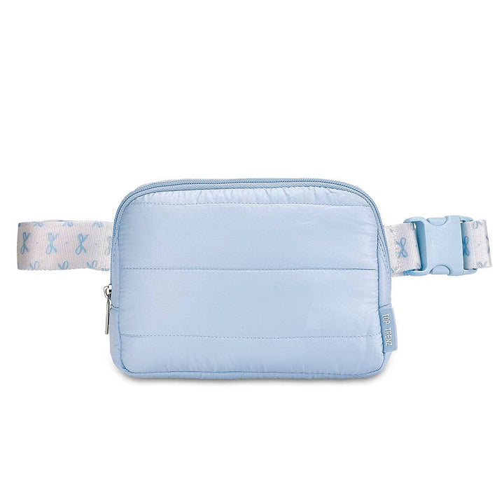 Blue Puffer Belt Bag with Blue Bow Strap