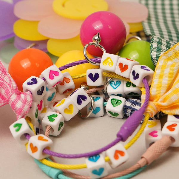 Happy Face Flower Plaid Bow Keychain | Pink