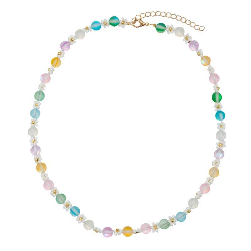 Kids 14" White Flower & Pearl Beaded Necklace