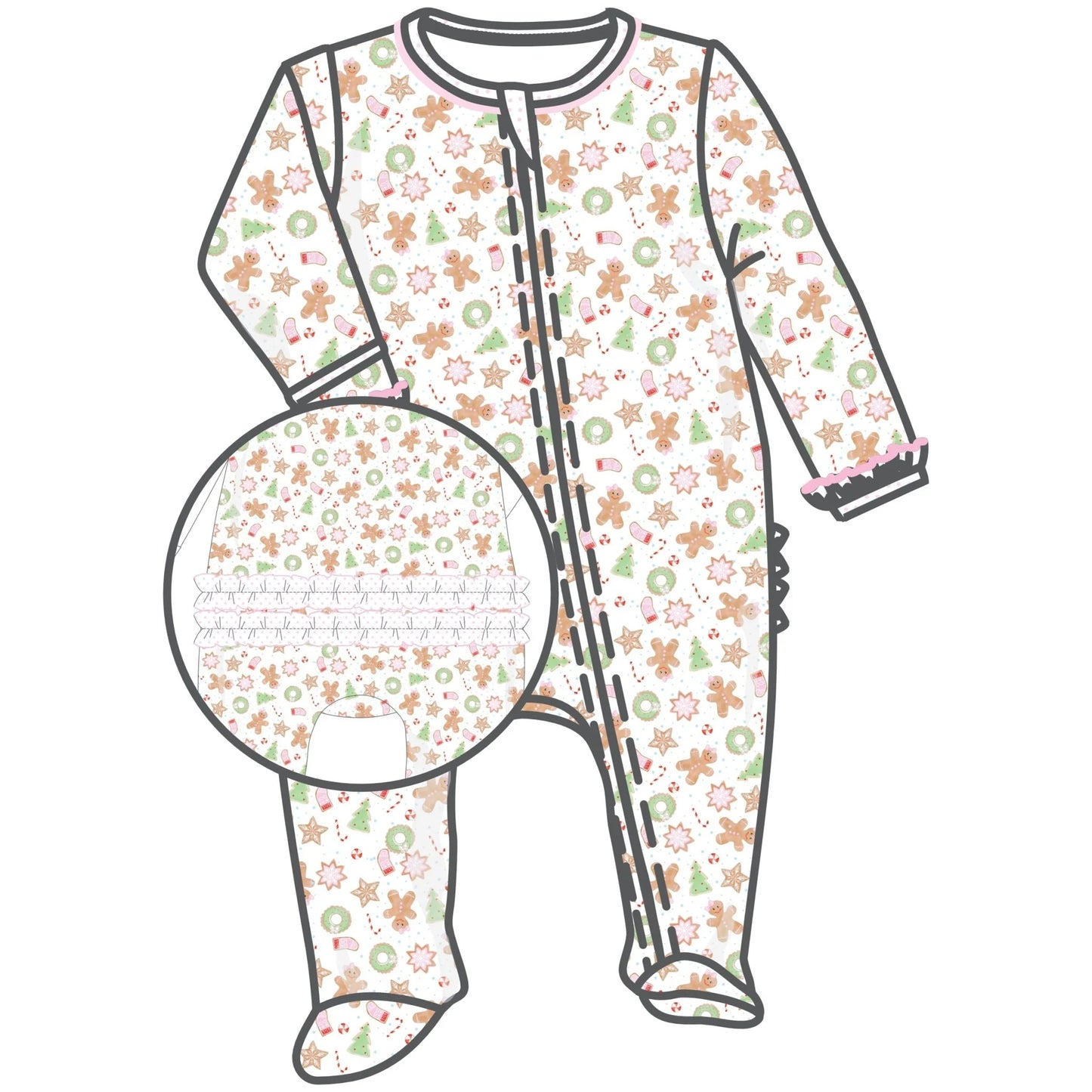 Frosted Wonderland Ruffle Zipper Footie | Pink