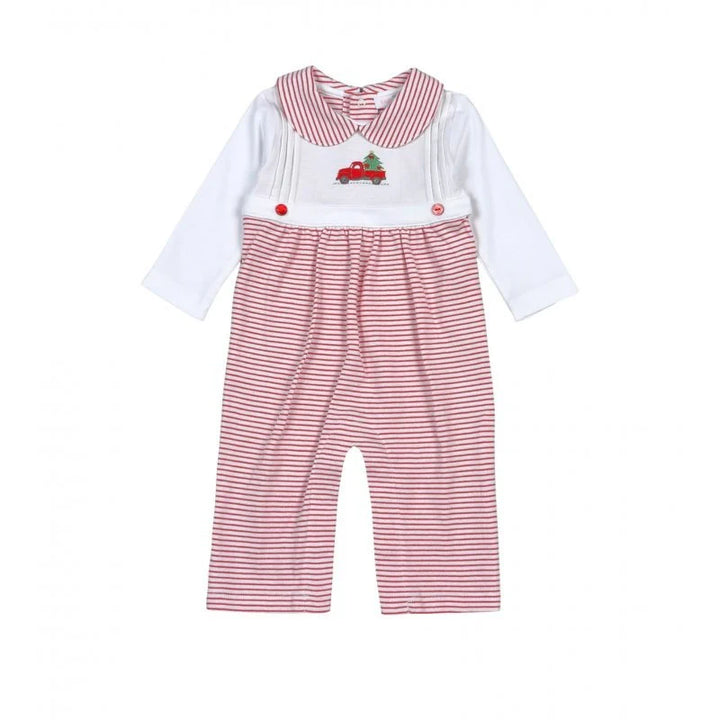 Red Christmas Truck Hand Embroidered Romper