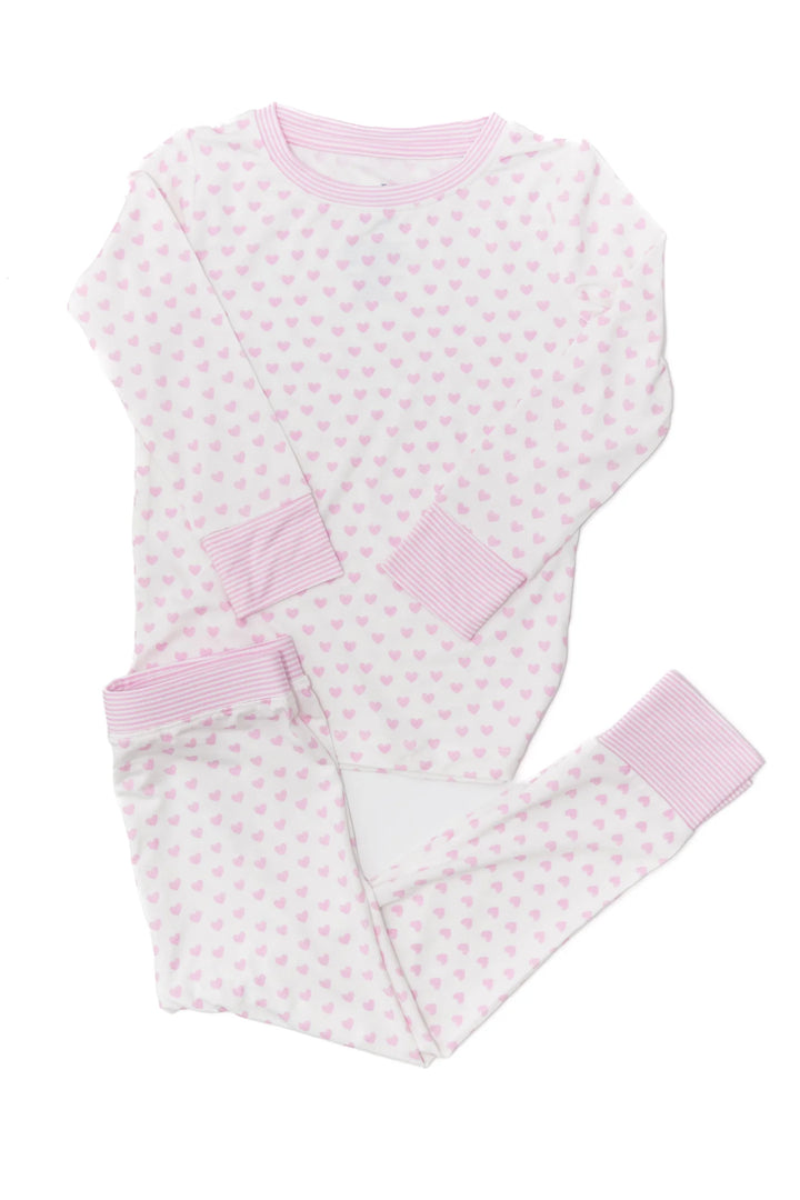 Hearts & Stripes Bamboo Pajama Set | Pink