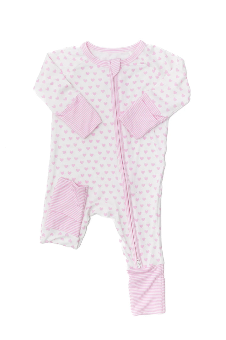 Hearts & Stripes Bamboo Sleep Romper | Pink