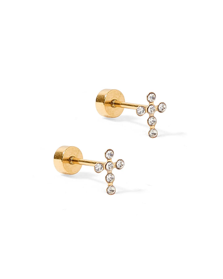 Screwback Stud | Clara | Clear Crystal Gold Cross