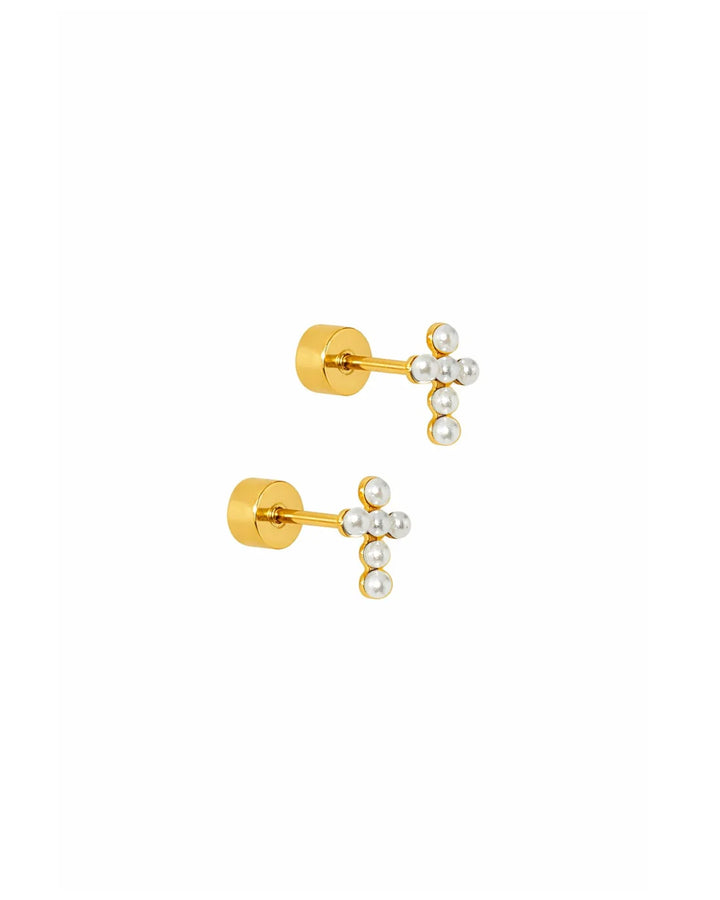 Screwback Stud | Clara | Pearl Cross