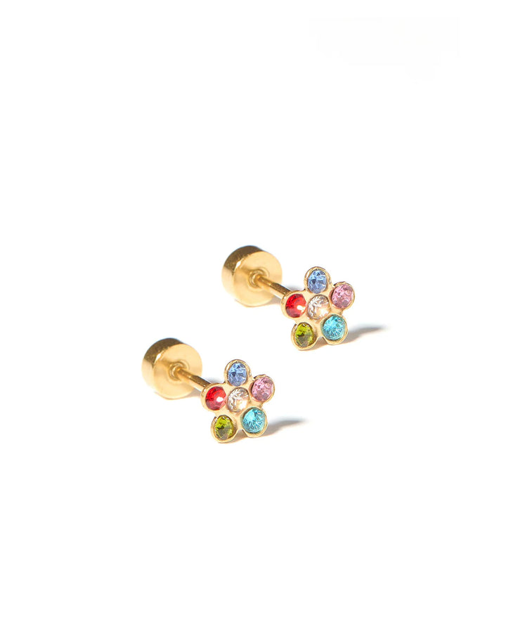 Screwback Stud | Lyla | Multicolor Crystal Flower