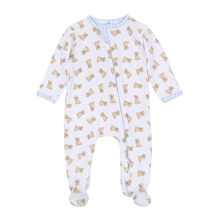 Sweet Golden Print Zip Footie | Light Blue