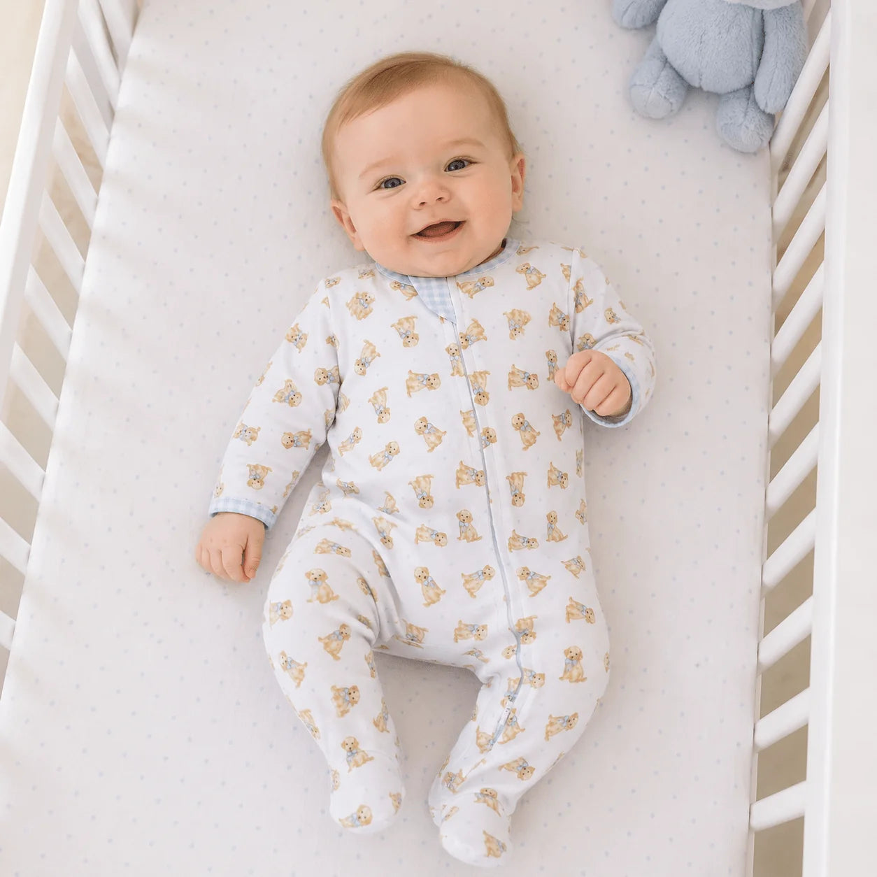 Sweet Golden Print Zip Footie | Light Blue