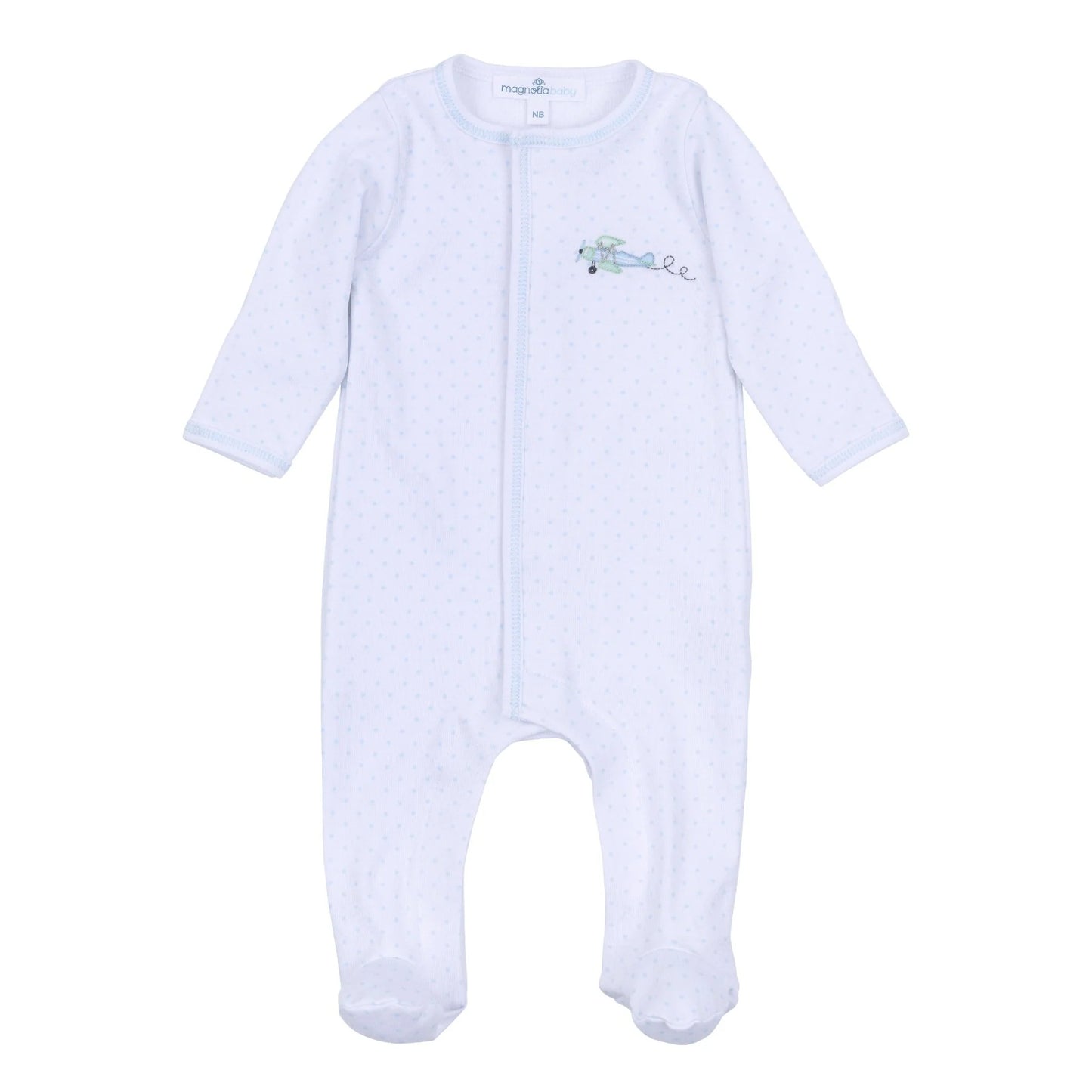 Take Flight Embroidered Footie | Light Blue