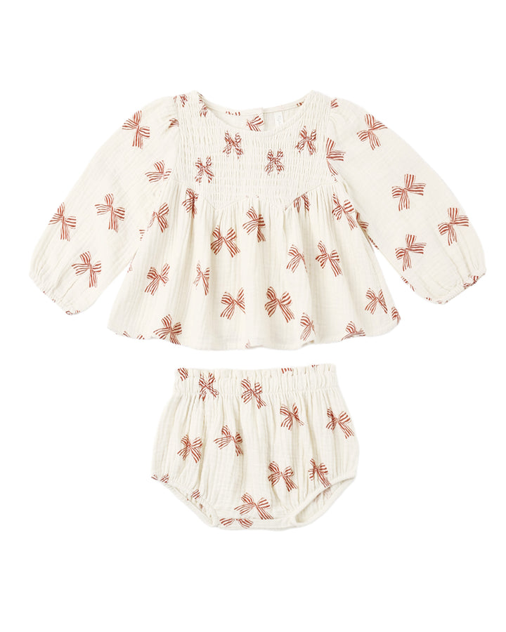 SOPHIA TOP + BLOOMER SET PEPPERMINT BOWS