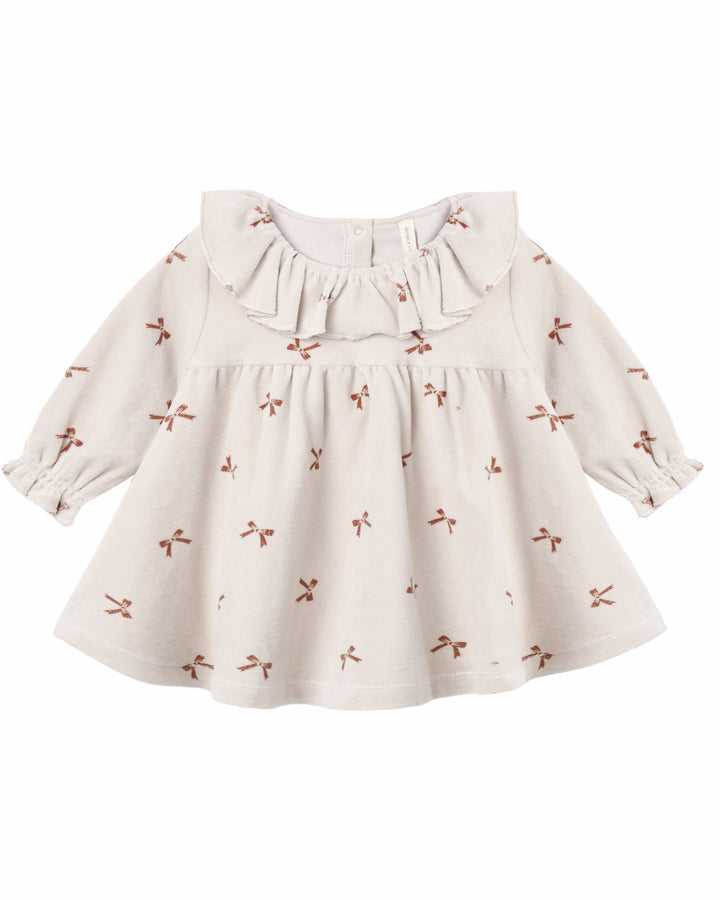 VELOUR BABY DRESS RED BOWS